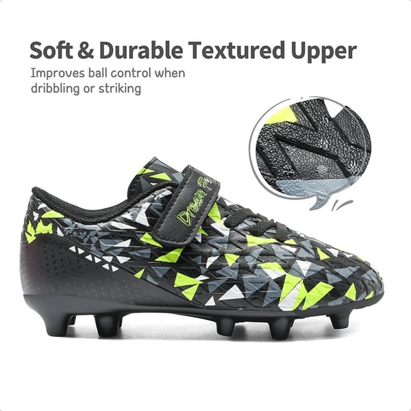 Kids Hook-and-loop Strap Soccer Cleats - BLACK NEON GREEN - 3